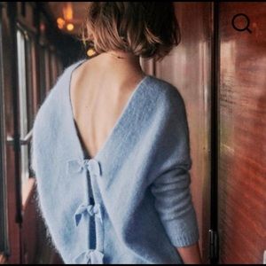 Sezane blue sky sweater with bows sizeM